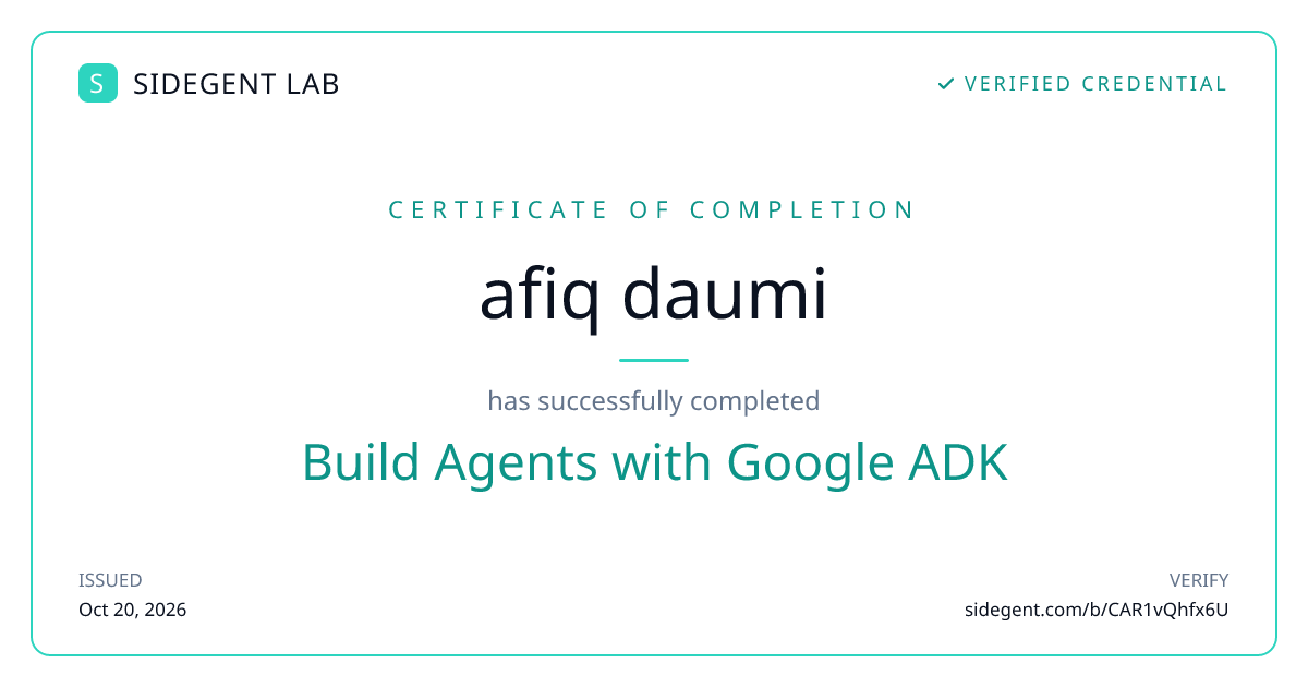Build Agents with Google ADK certificate