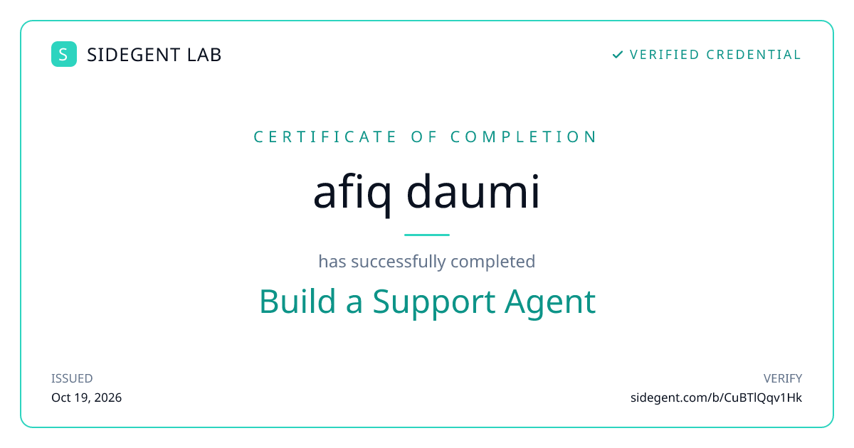 Build a Support Agent certificate