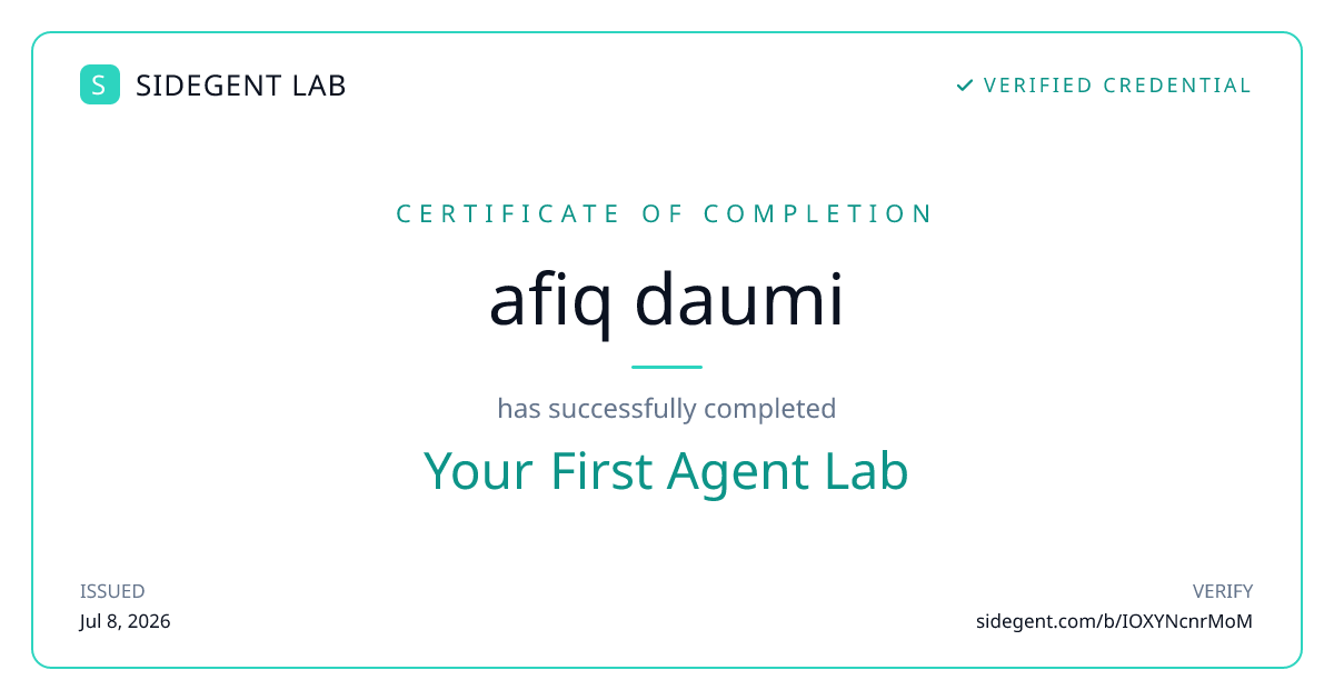 Your First Agent Lab certificate