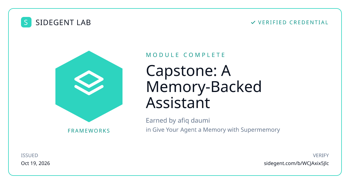 Capstone: A Memory-Backed Assistant badge
