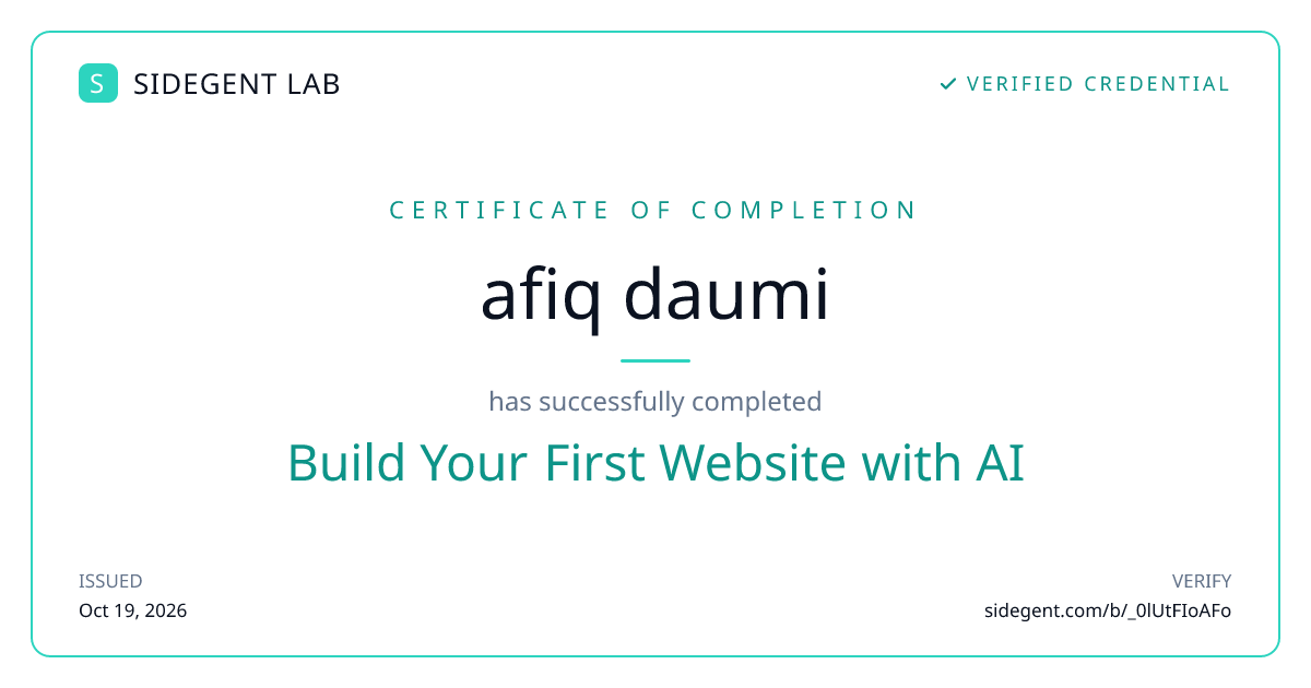 Build Your First Website with AI certificate