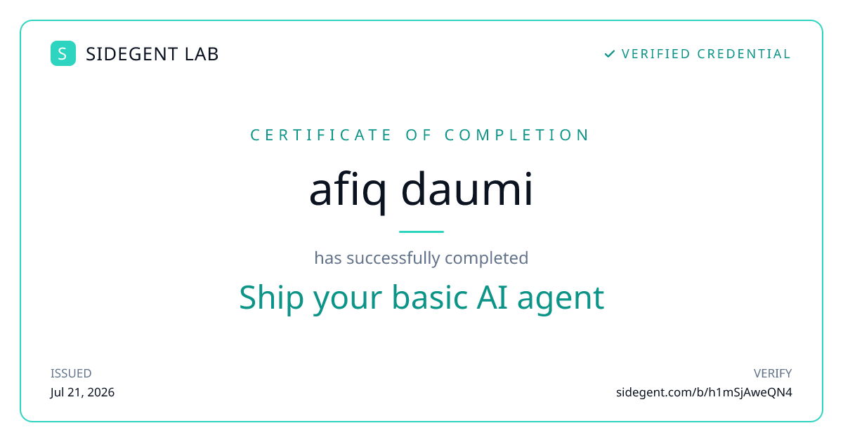 Ship your basic AI agent certificate