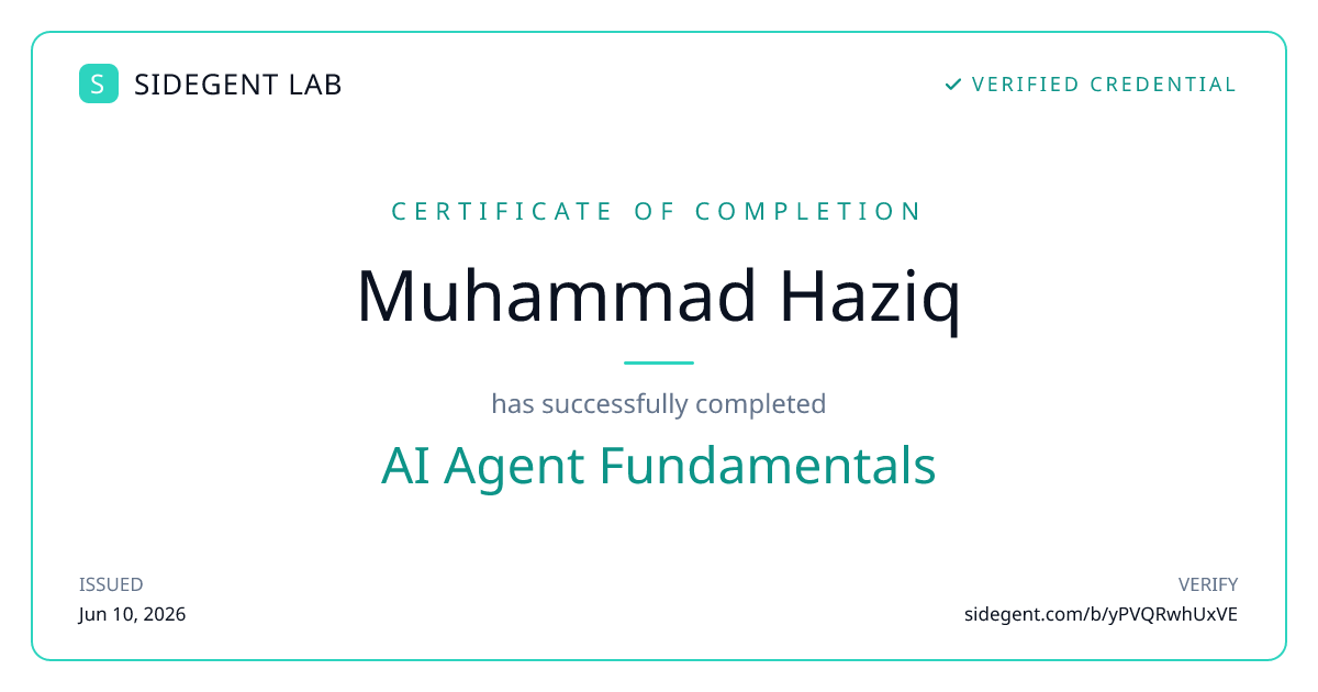 AI Agent Fundamentals certificate